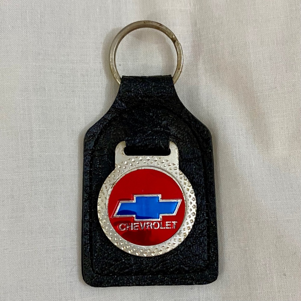 Chevrolet Vintage Leather Key Fob Men OS Black Bowtie Made In Canada Classic